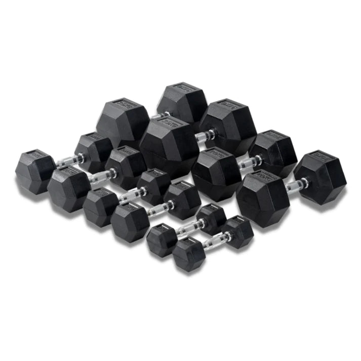 Muscle Motion 1kg to 10kg Rubber Hex Dumbbells - 10 Pairs (Package Price)-Gym Direct