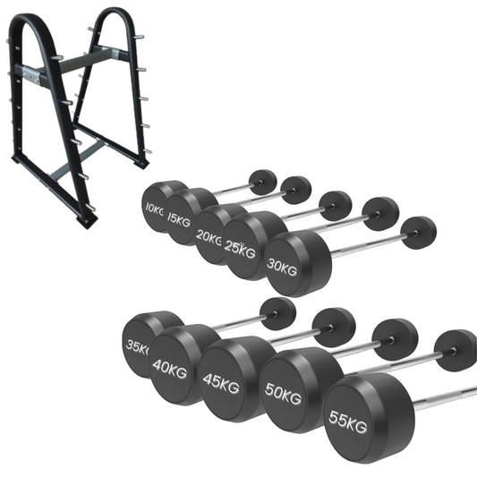 PU Fixed Straight Barbell Set 10kg - 55kg + Rack