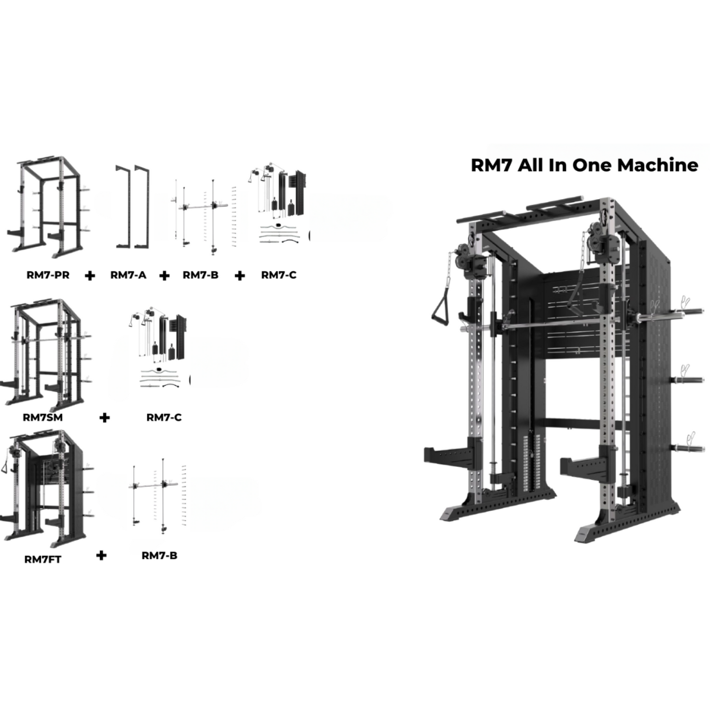 Rapid Motion RM7 Series Commercial Modular Power Rack Smith Machine Functional Trainer All-In-One