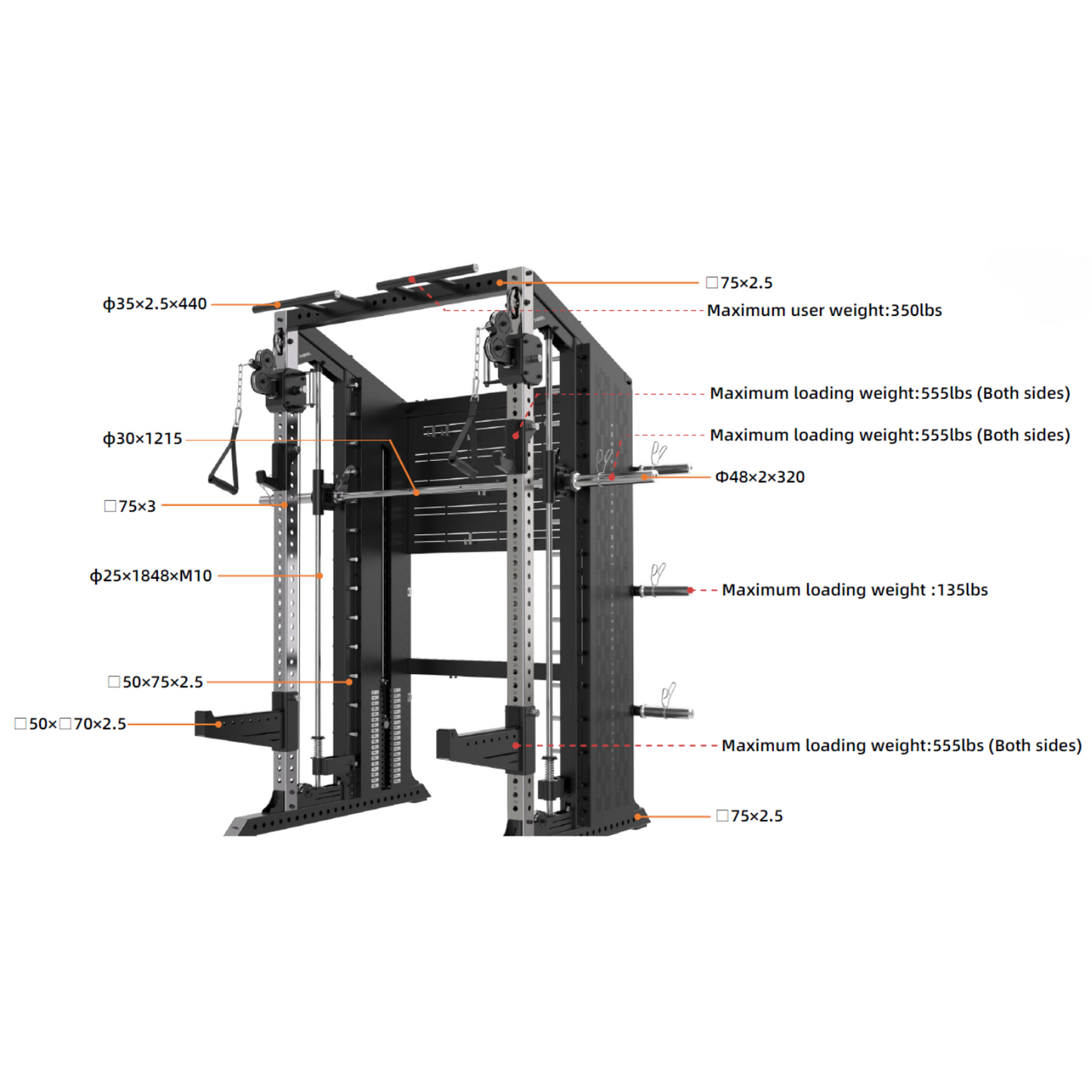 Rapid Motion RM7 Series Commercial Modular Power Rack Smith Machine Functional Trainer All-In-One