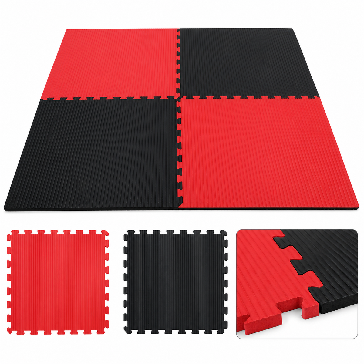 Morgan Tatami Jigsaw Interlocking Floor Mats 2cm Red / Black
