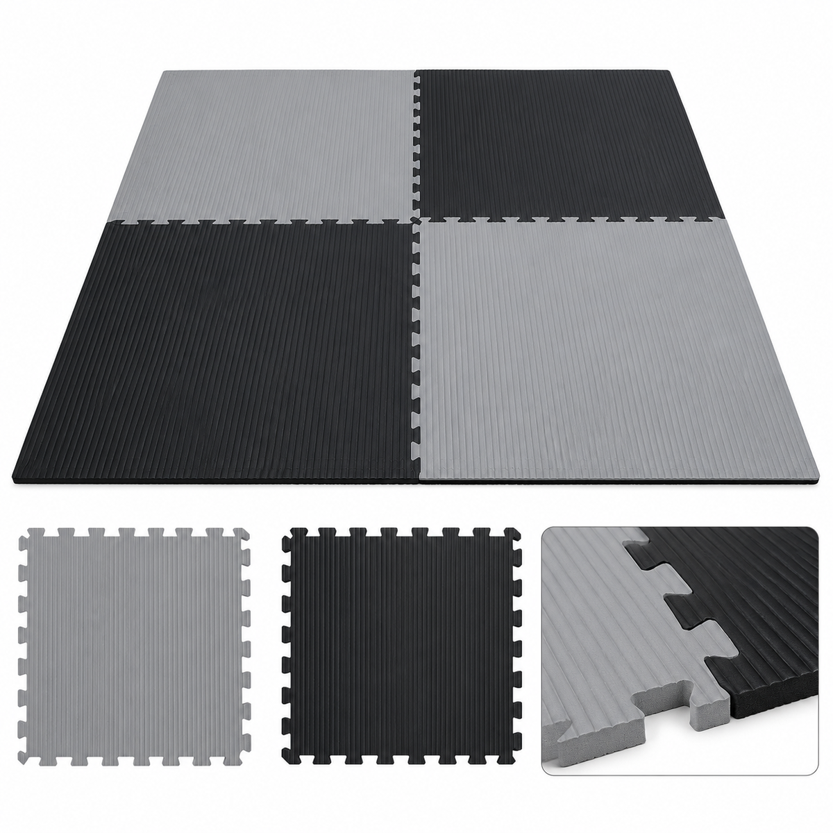 Morgan Tatami Jigsaw Interlocking Floor Mats 3cm Grey / Black