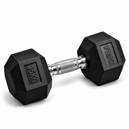 Muscle Motion Rubber Hex Dumbbell Set With 2 Tier Rack (5kg To 40kg) (12 Pairs)