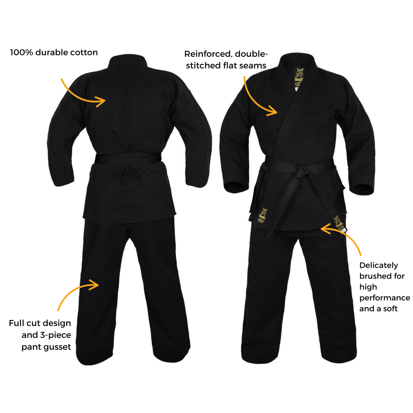 Yamaski Gold Deluxe Brushed Canvas Karate Uniform Black - 14oz