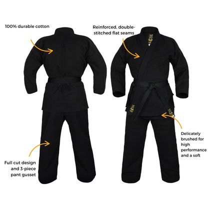 Yamaski Gold Deluxe Brushed Canvas Karate Uniform Black - 14oz