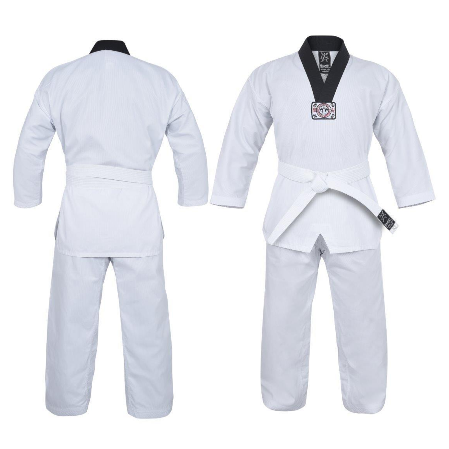 Yamasaki V2 Ribbed Taekwondo Uniform - Black V Neck - 8oz