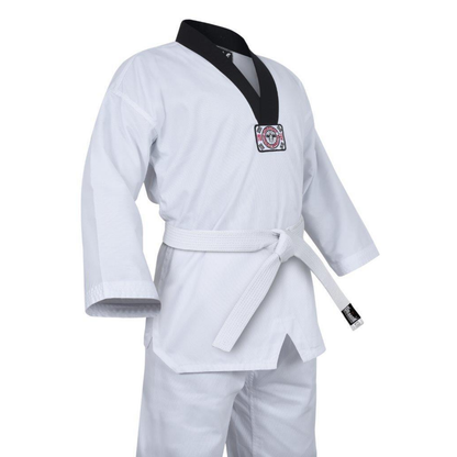Yamasaki V2 Ribbed Taekwondo Uniform - Black V Neck - 8oz