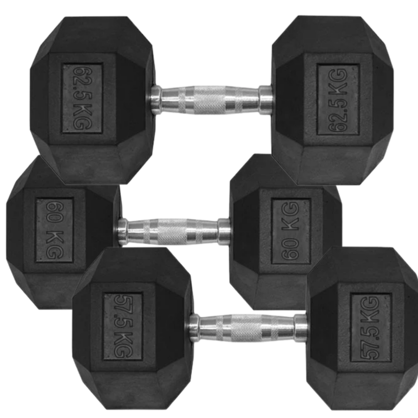 Muscle Motion Rubber Hex Dumbbells 52.5kg-67.5kg