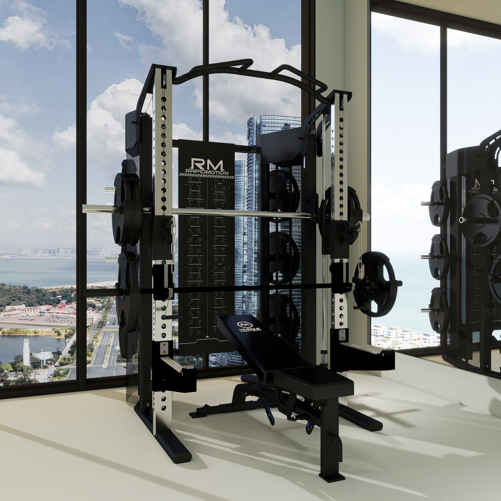 Rapid Motion FT1010 Commercial Smith Machine Power Rack and Functional ...