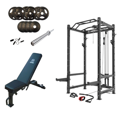 Muscle Motion PR1012 Package - Muscle Motion PR1012 Package - Power Rack inc high low pulley + Bench + Bar + 77.5kg Olympic weights