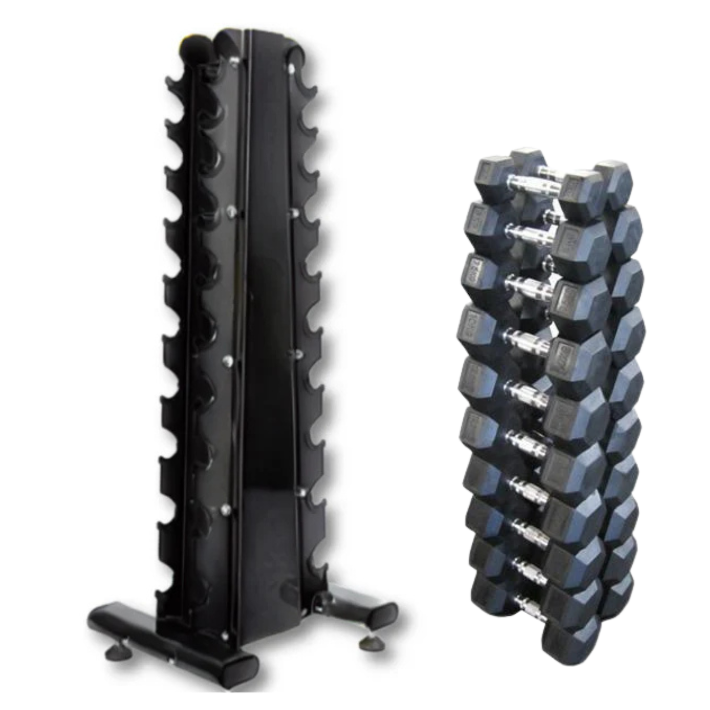 Muscle Motion 10 Pairs Rubber Hex (1kg to 10kg) Dumbbell with Tower Rack