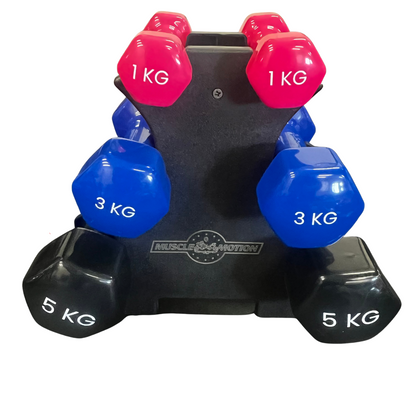 Muscle Motion Vinyl Dumbbell Set 1/3/5kg + Rack