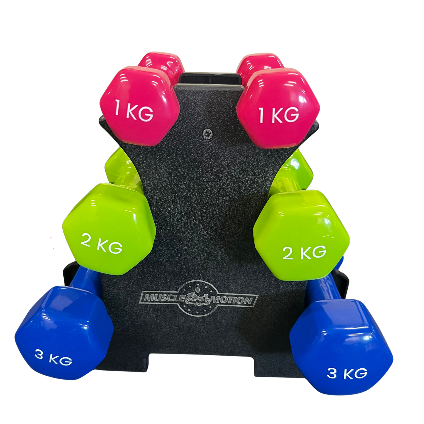 Muscle Motion Vinyl Dumbbell Set 1/2/3kg + Rack