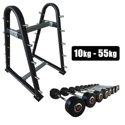 10 x Prostyle Fixed Barbell Set  Including Rack 10kg-55kg-Fixed Barbell/Curl Bar Sets-Gym Direct
