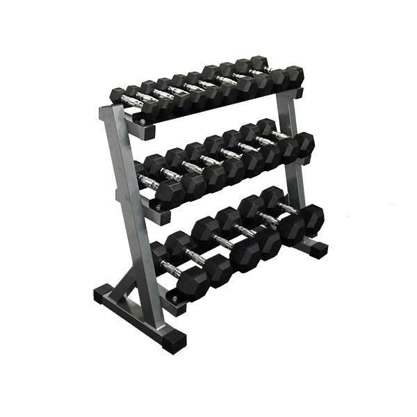 12 Pair Rubber Hex Dumbbell Set + Rack-Rubber Hex Dumbbell Package-Gym Direct