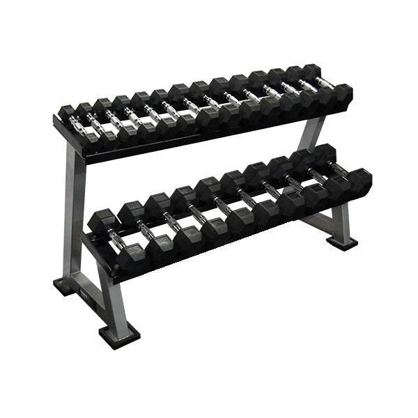 1kg - 15kg Rubber Hex Dumbbell Set with 2 Tier Rack-Rubber Hex Dumbbell Package-Gym Direct