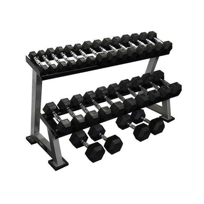 1kg to 20kg Rubber Hex Dumbbell Set with 2 Tier Rack-Rubber Hex Dumbbell Package-Gym Direct