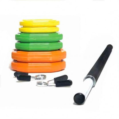 Rubber Coloured Barbell Pump Set + Aerobic Step (Package Price)-Standard Barbell + Plates Pump Set-Gym Direct