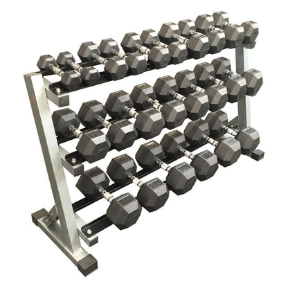 2.5kg-30kg (12 PAIR) Rubber Hex Dumbbell Set with 3 Tier Rack-Rubber Hex Dumbbell Package-Gym Direct