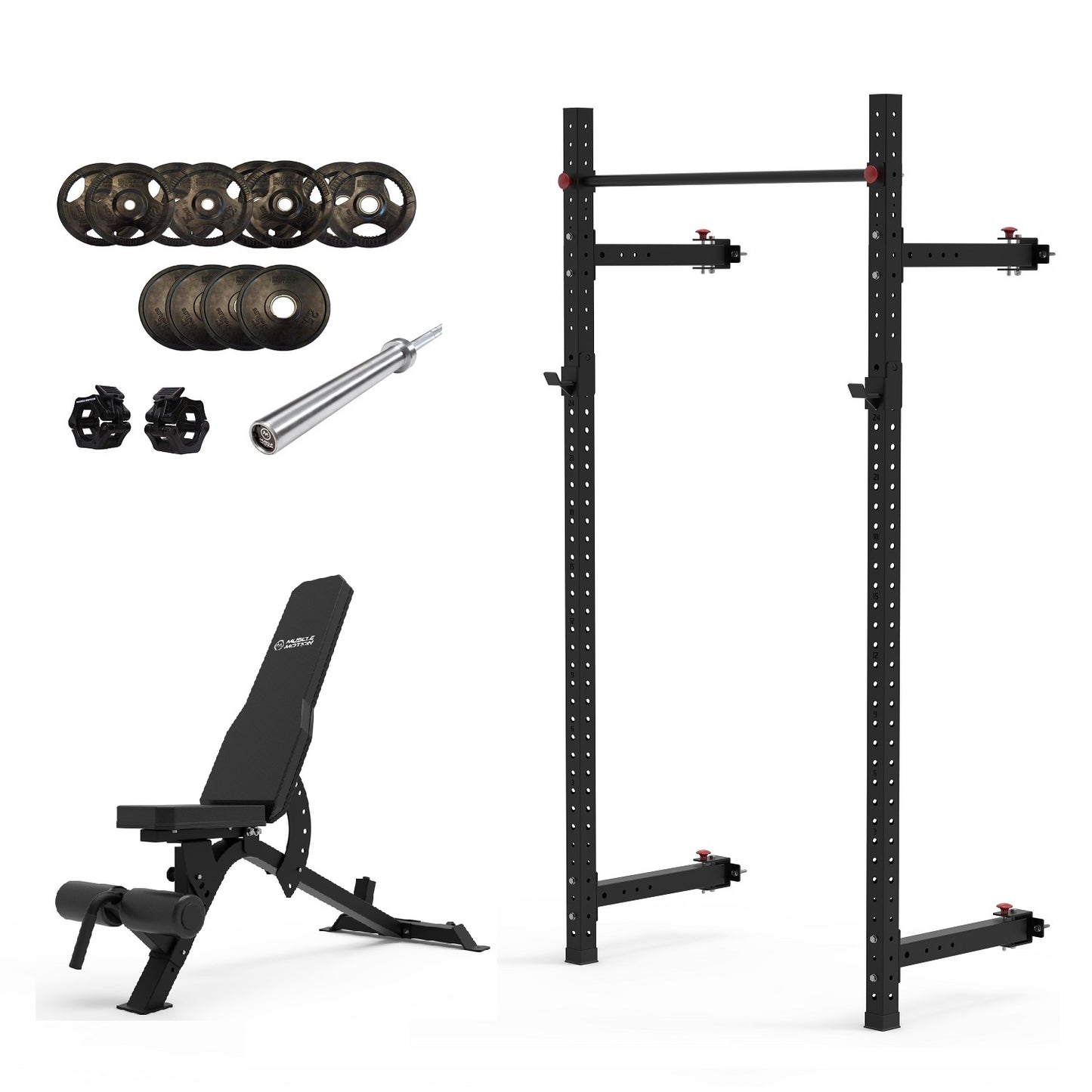 Muscle Motion Valor Wall Mounted Folding Squat Rack Package-Gym Direct