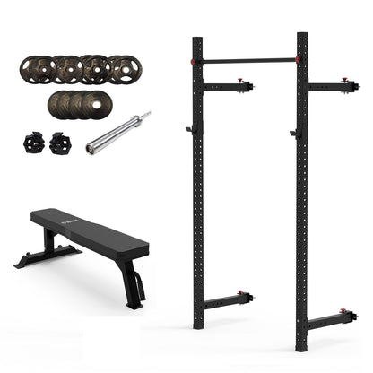Muscle Motion Valor Wall Mounted Folding Squat Rack Package-Gym Direct