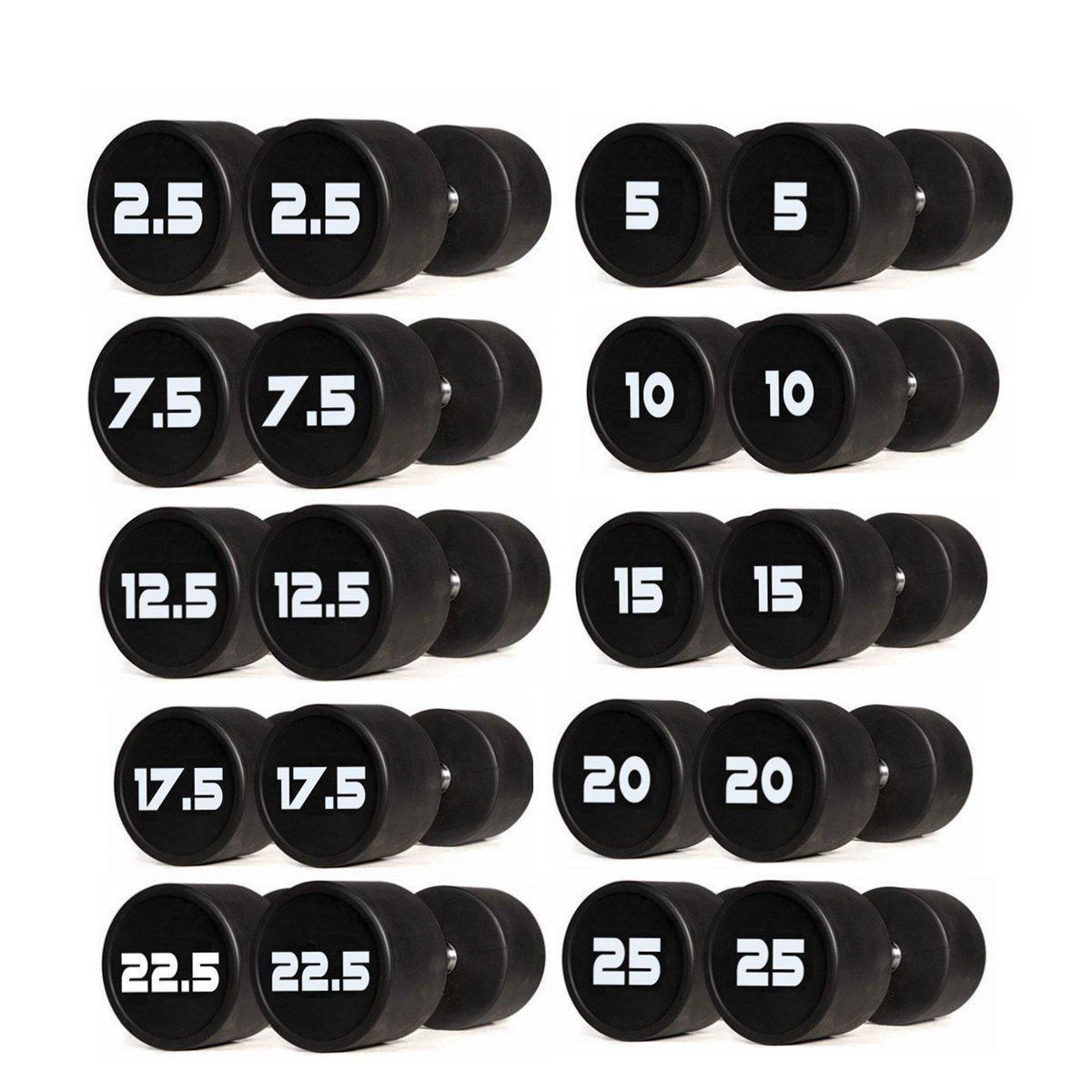 Prostyle Rubber Fixed Dumbbell Set  2.5kg to 25kg - 10 Pairs -Prostyle PU Dumbbell Package-Gym Direct