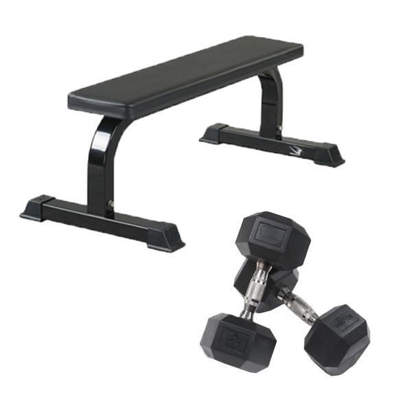 Package Deal #13 - Flat Bench + 4x Pairs Rubber Hex | Gym Direct-Bench Packages-Gym Direct