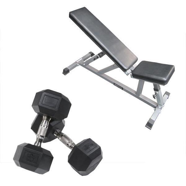 Package Deal #16 - Bench + Rubber Hex Dumbbells | Gym Direct-Bench Packages-Gym Direct