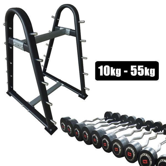 Prostyle Fixed Curl Barbell + Rack (10kg-55kg)-Fixed Barbell/Curl Bar Sets-Gym Direct