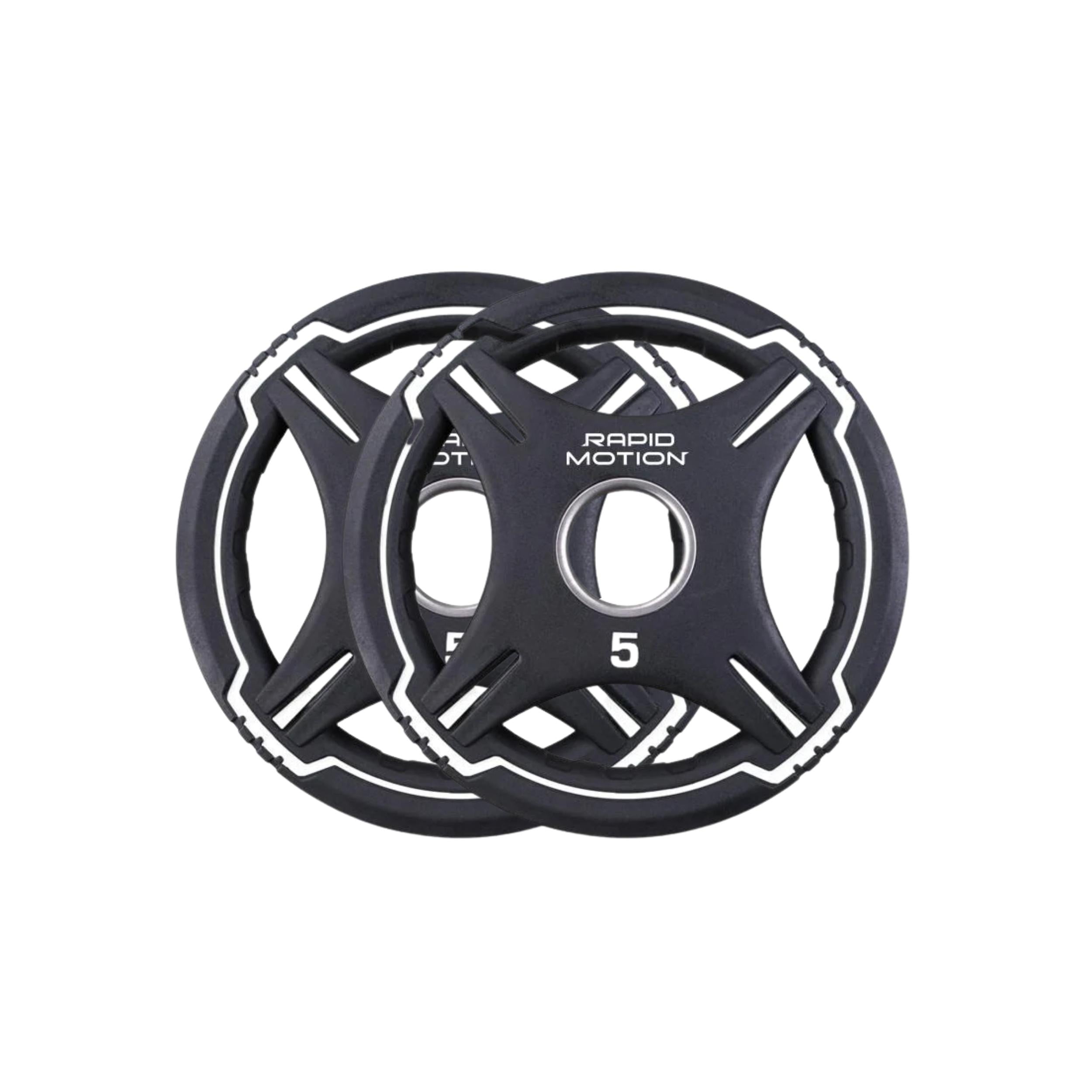 View of Rapid Motion Quad-Grip PU Olympic Plates - Pair | Gym Direct