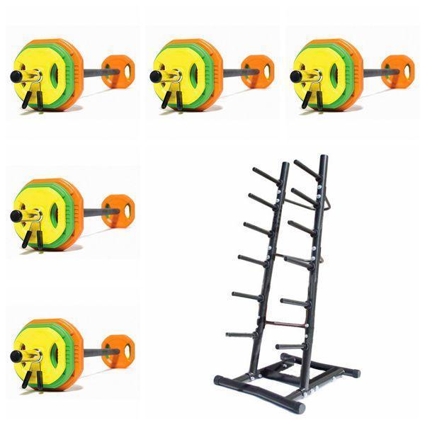 Group Fitness Body Pump 20kg set + storage-Standard Barbell + Plates Pump Set-Gym Direct