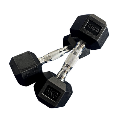 Muscle Motion Rubber Hex Dumbbell Set With 2 Tier Rack (2.5kg - 30kg) (12 Pairs)-Gym Direct